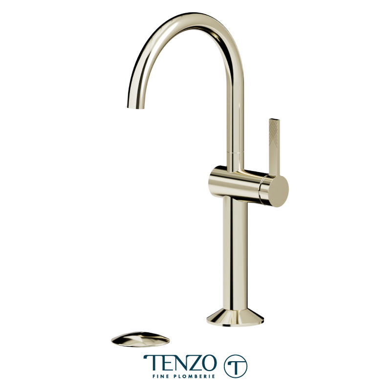 Tall single hole lavatory faucet with drain