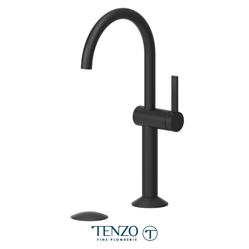 Tall single hole lavatory faucet with drain