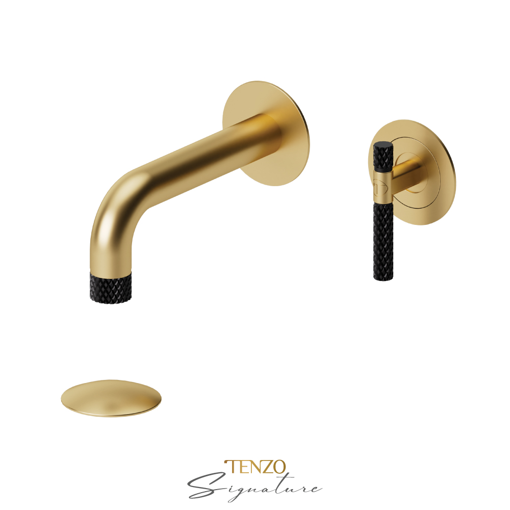 Wall mount lavatory faucet with drain