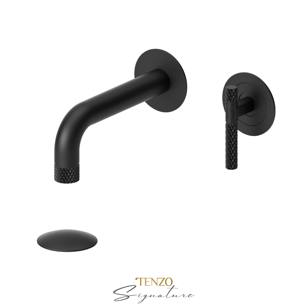 Wall mount lavatory faucet with drain