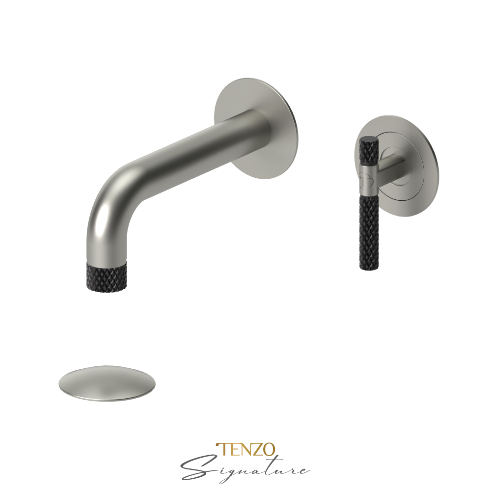 Wall mount lavatory faucet with drain