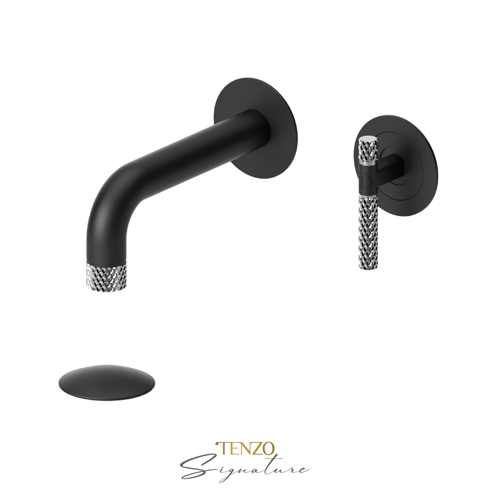 Wall mount lavatory faucet with drain