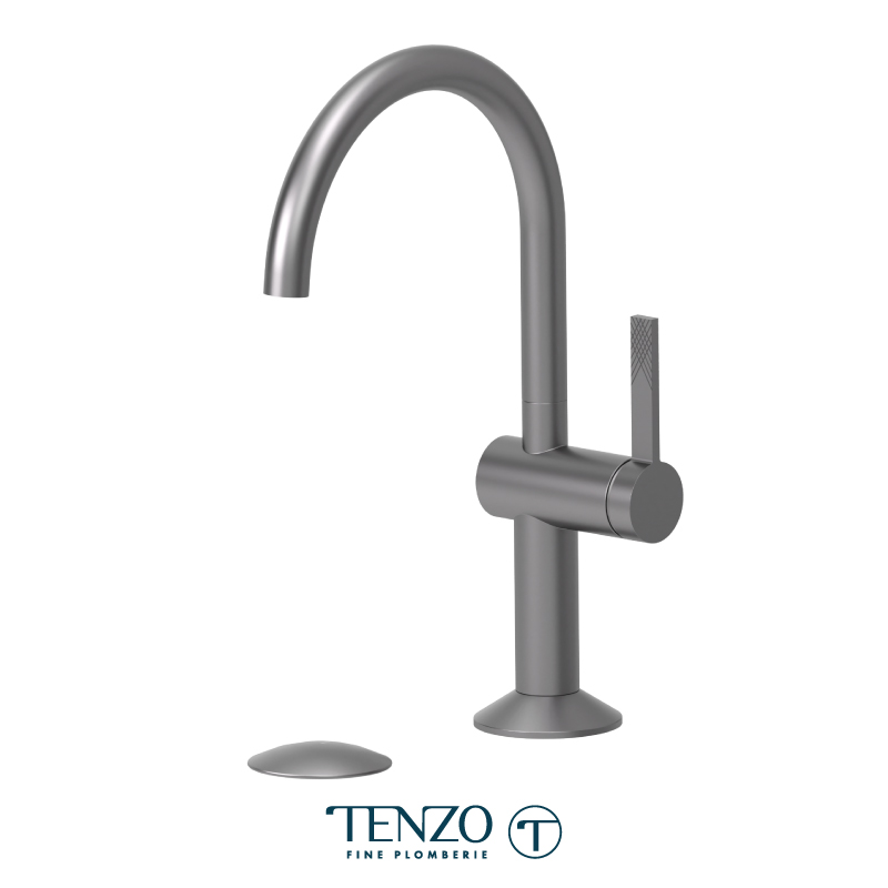 Single hole lavatory faucet with drain