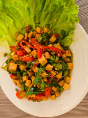 Basil protein with eggplant