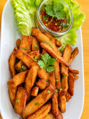 Sun-dried and deep-fried plant-based protein.