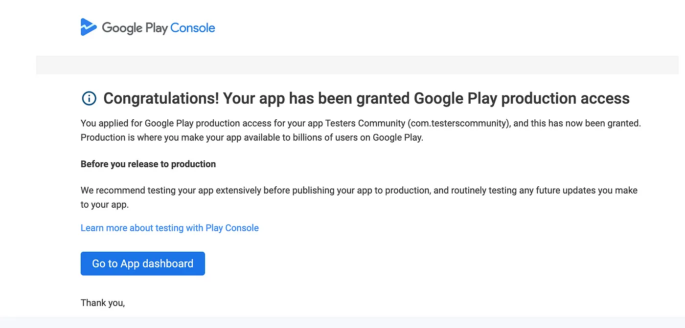 Production Access Accepted