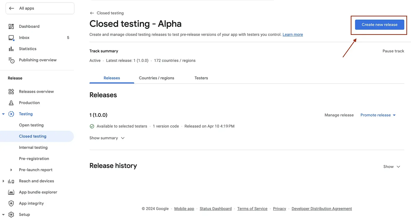 Closed Testing dashboard