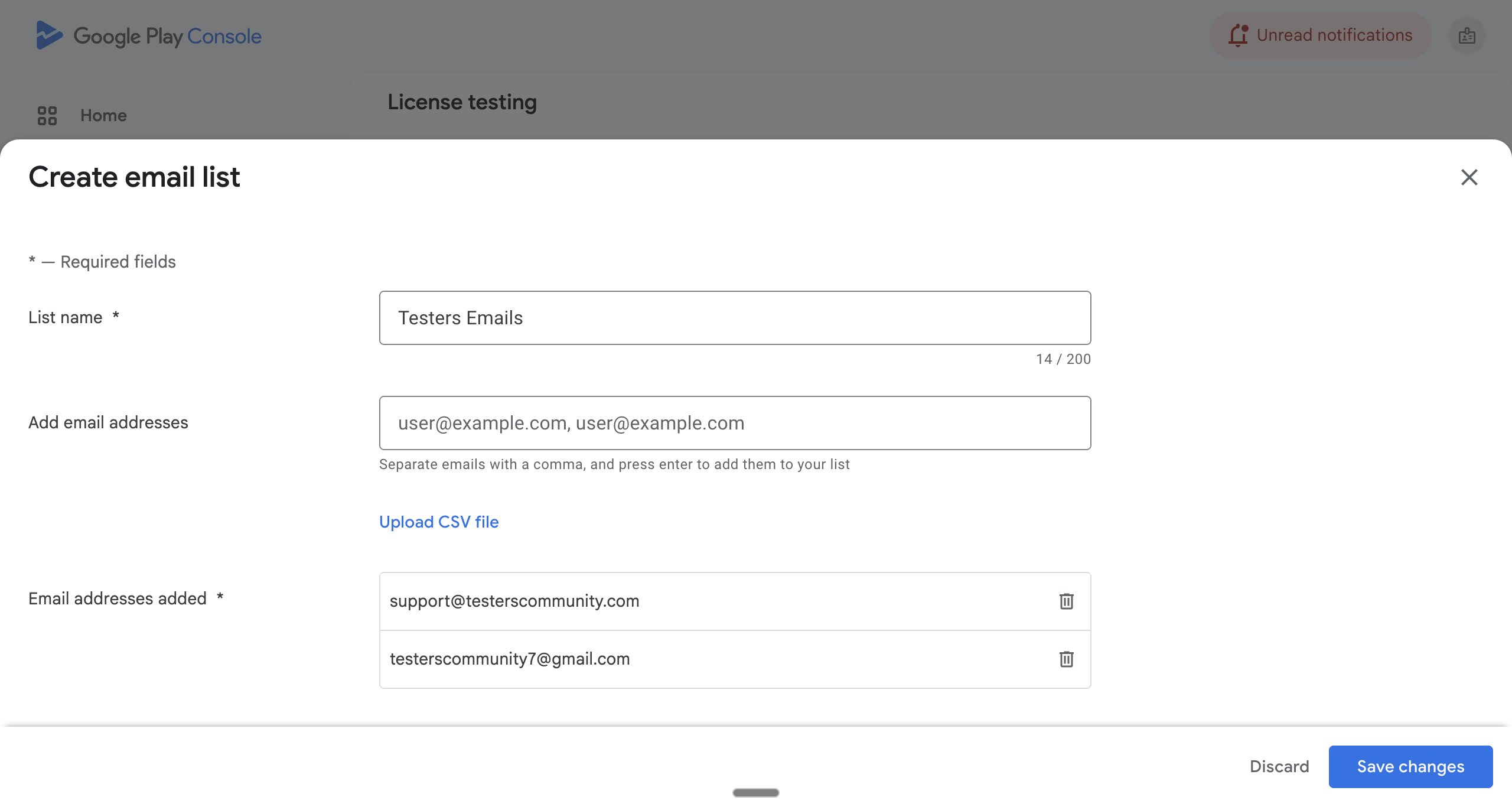 License Testing Screen