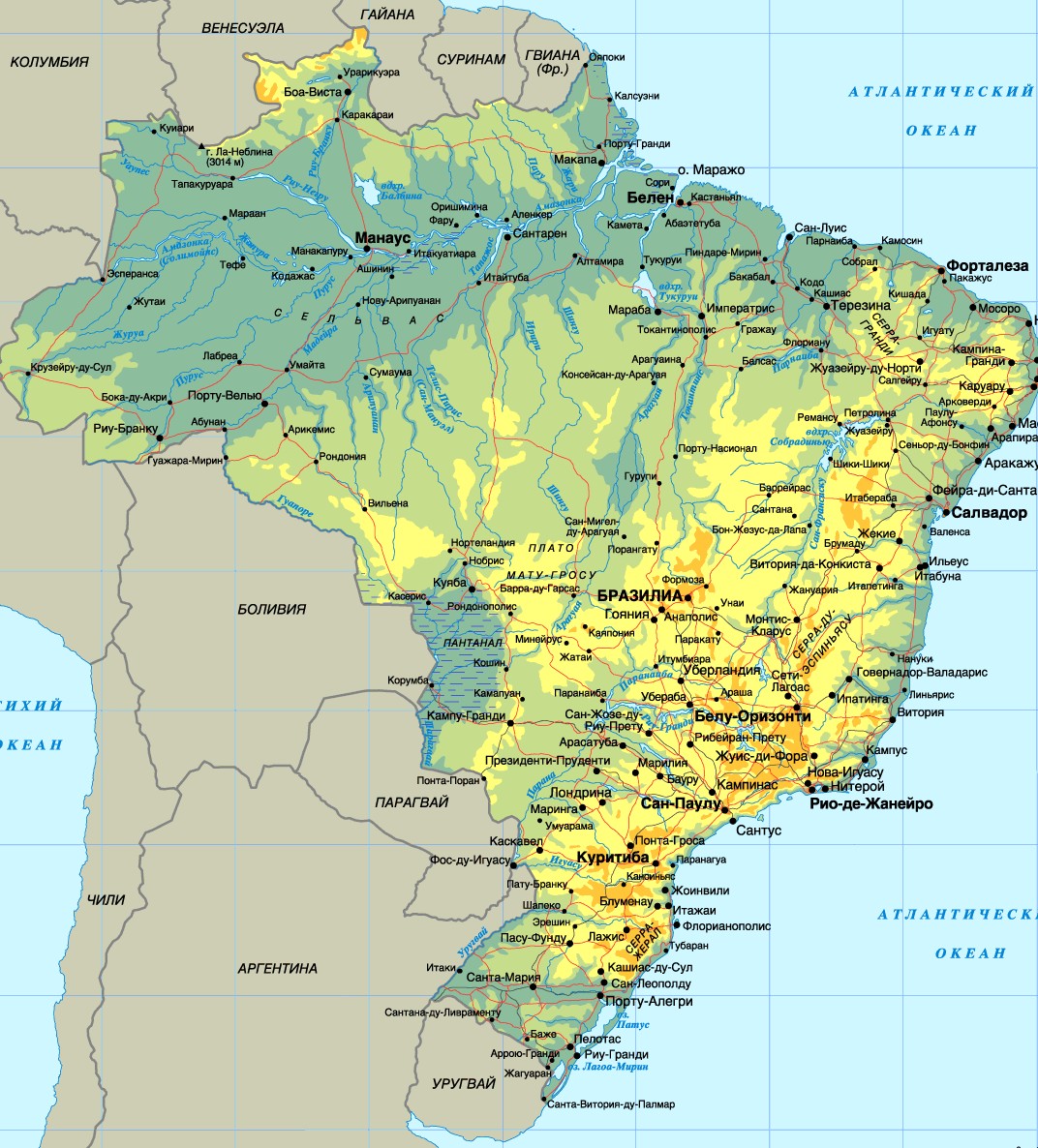 Реки и озёра Бразилии #река #озеро #карта #Бразилия