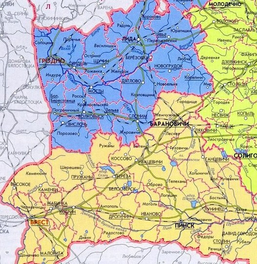 Города Гродненской и Брестской областей #субъект #Беларусь #карта #город
