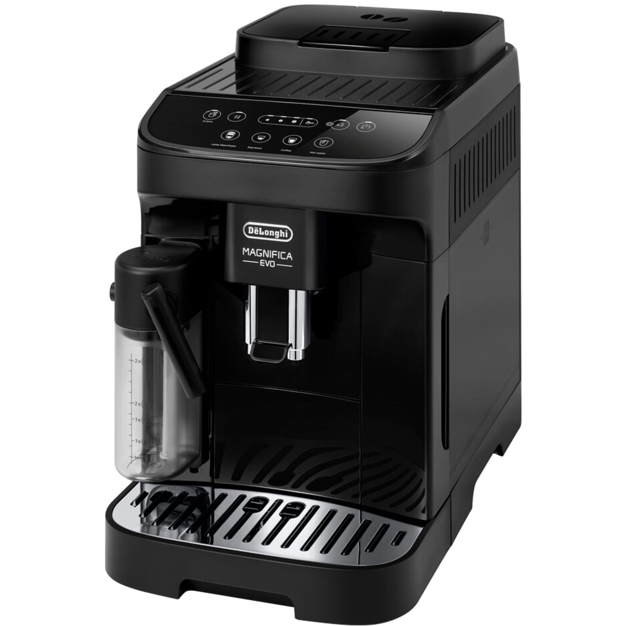 De'Longhi Magnifica Evo ECAM290.61.B – Seitenansicht mit LatteCrema-Milchschlauch