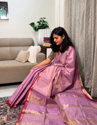 baby pink mul cotton tissue saree 
