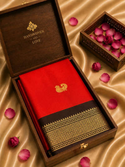 chilli red minakari silk saree
