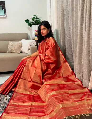 chilli red mul cotton tissue saree