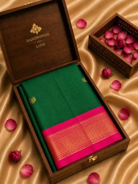 dark green minakari silk saree