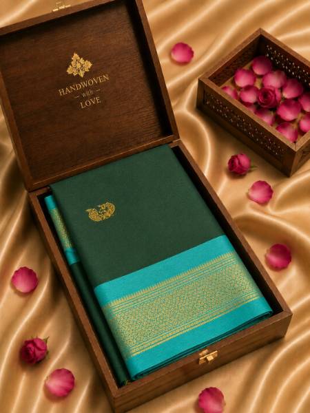 green minakari silk saree