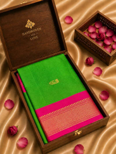 leaf green minakari silk saree