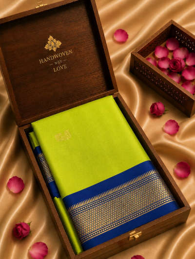 lime green minakari silk saree