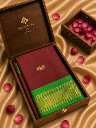 maroon minakari silk saree