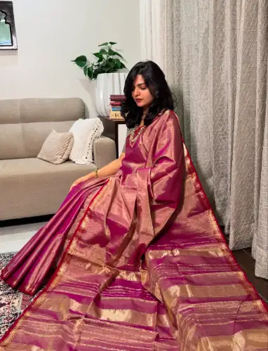 megentha pink mul cotton tissue saree