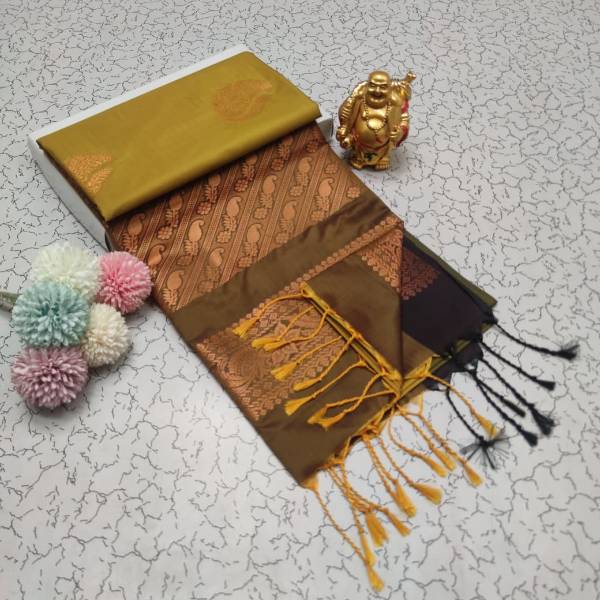 mustard gold soft silk saree