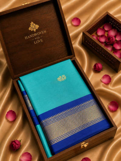 ocean blue minakari silk saree