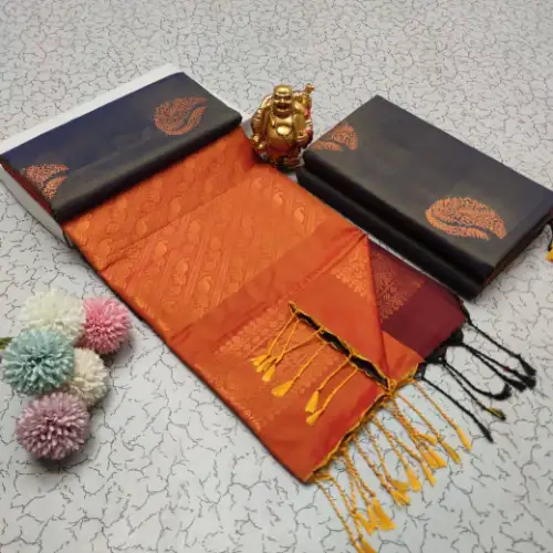 deep ash soft silk saree