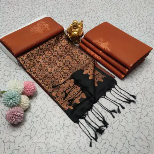 copper brown soft silk saree
