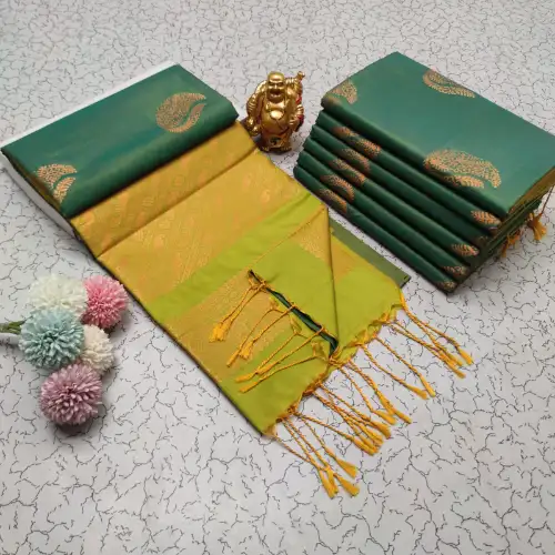 peacock green soft silk saree