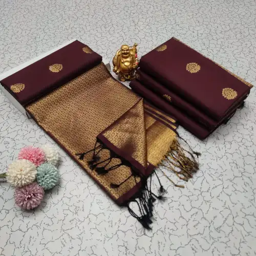 coffee brown soft silk saree