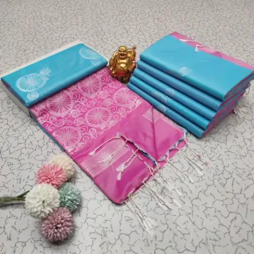 sky blue soft silk saree