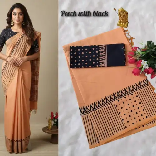 peach linen cotton saree
