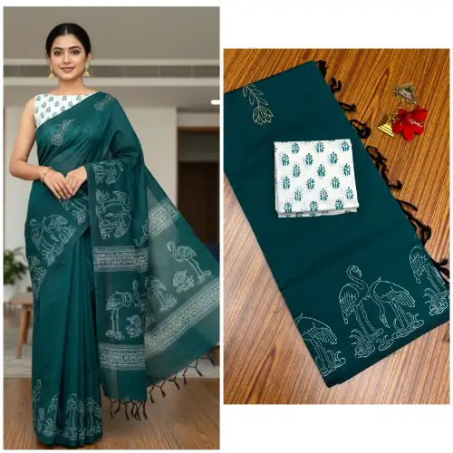 rich green linen cotton saree