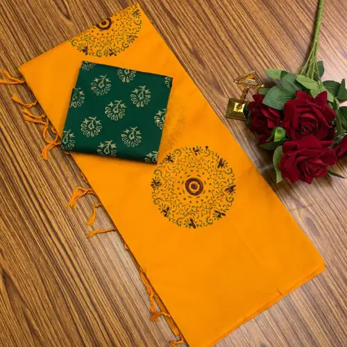 yellow linen cotton saree