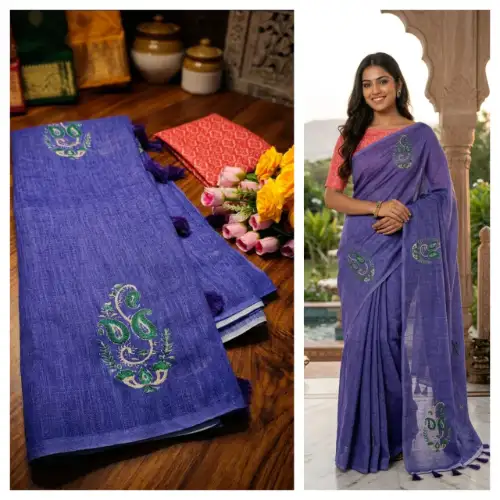 light purple linen cotton saree