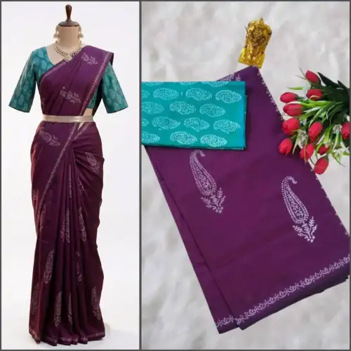wine linen cotton saree