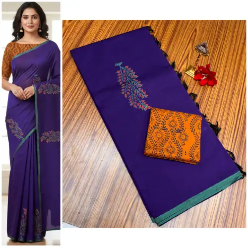 violet linen cotton saree