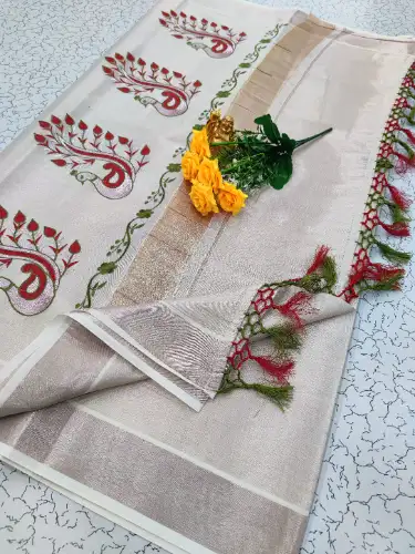 half white kerala saree