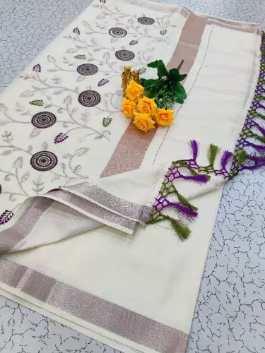 half white kerala saree