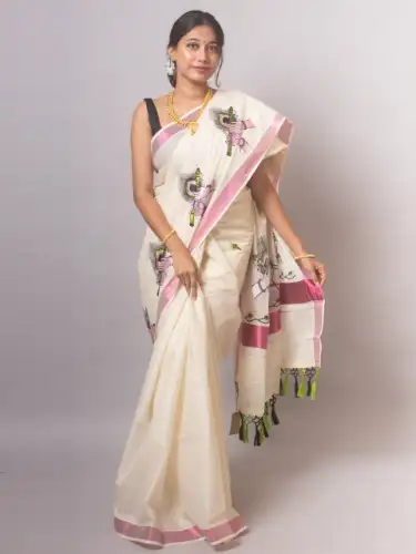 half white khadhi cotton tissue saree