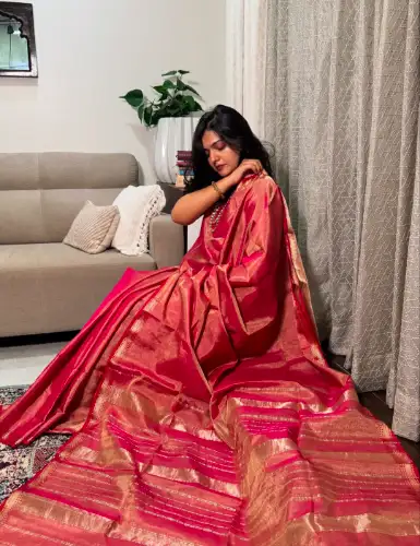 pink mul cotton tissue saree