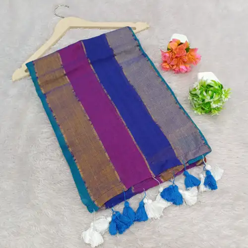 metalic and multi color mul cotton saree