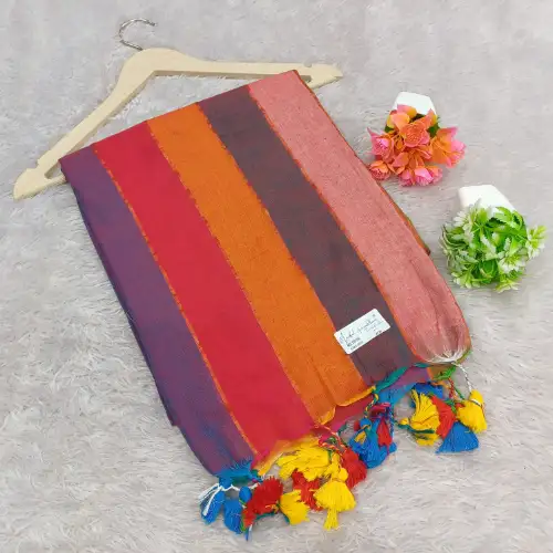 light shade multi color mul cotton saree