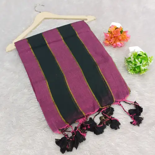 black with pink mul cotton saree