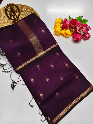 dark wine maheswari cotton saree