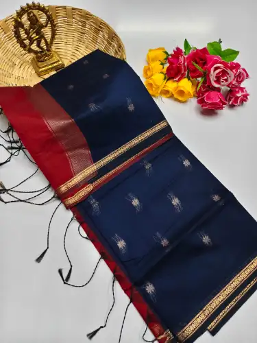 ink blue maheswari cotton saree
