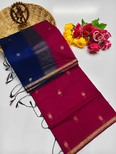 dark pink maheswari cotton saree
