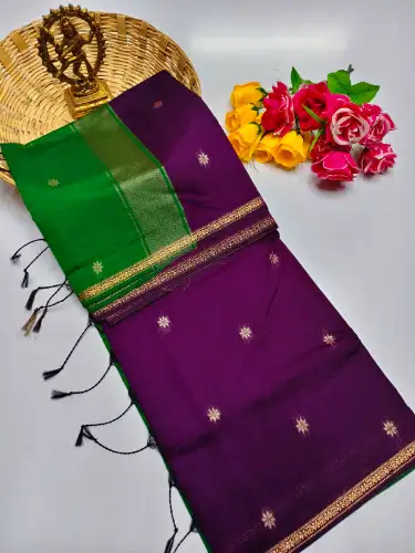 dark purple maheswari cotton saree
