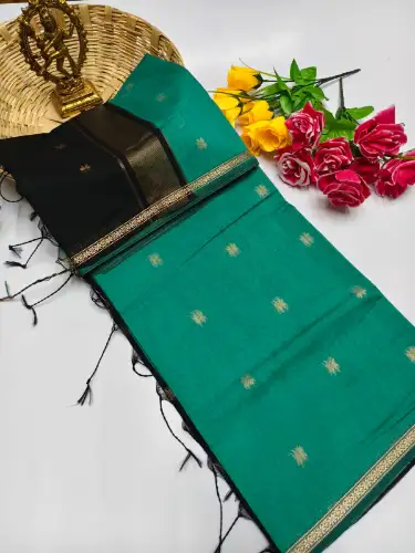 teal blue maheswari cotton saree