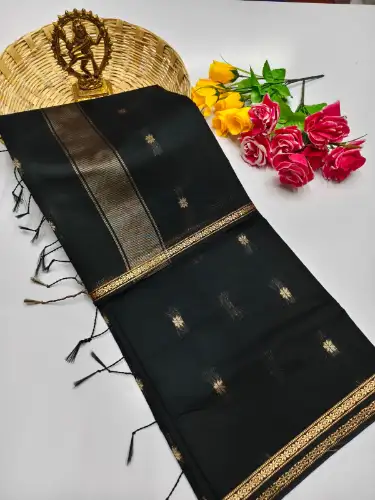 black maheswari cotton saree